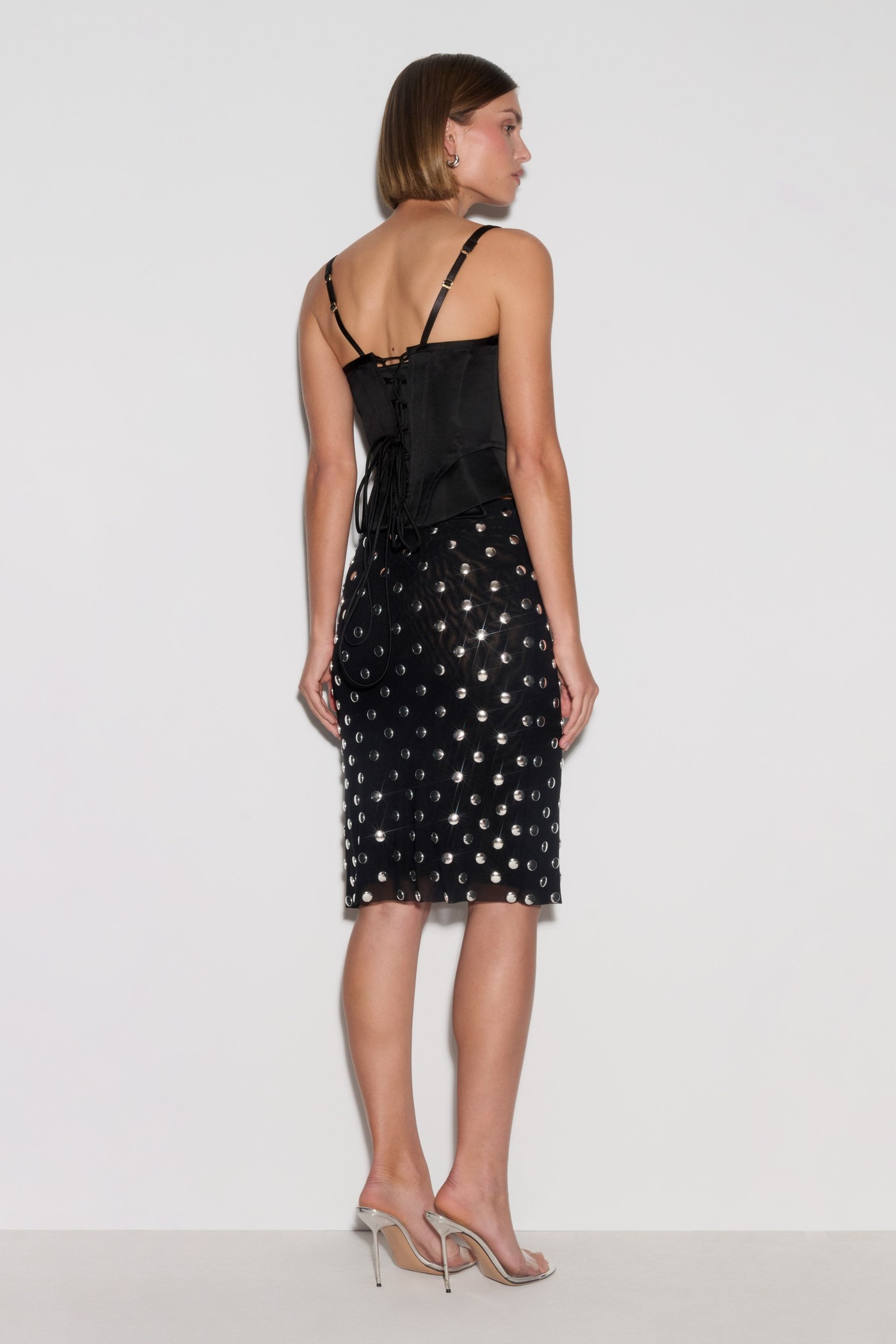 Olivia Stud Midi Skirt - Black view 3