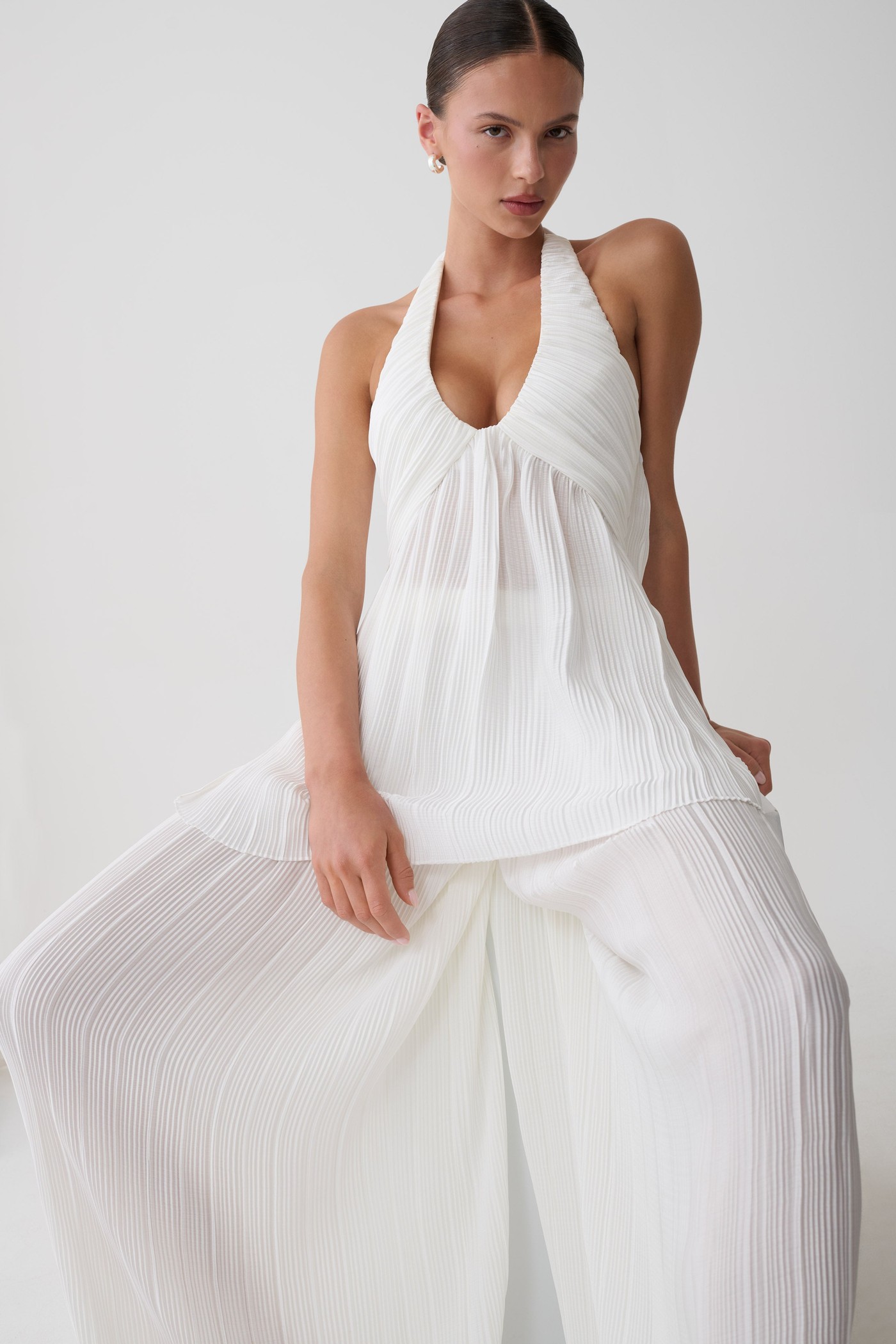 Jonah Plisse Straight Leg Pants - Ivory view 3