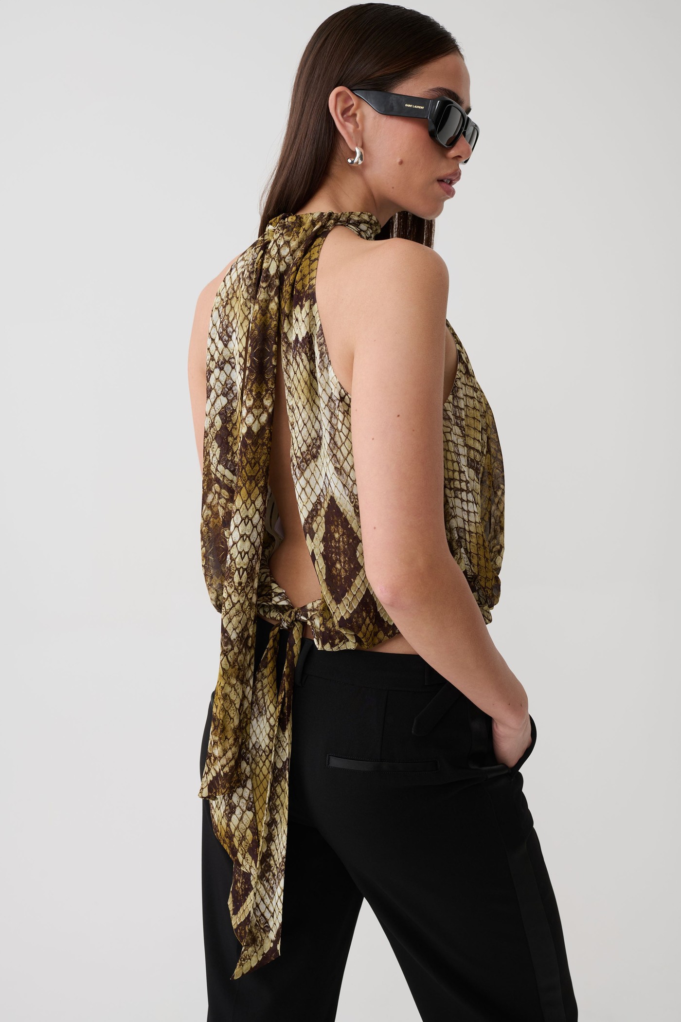Eliana Tie Back Chiffon Sleeveless Top - Snake Print view 3