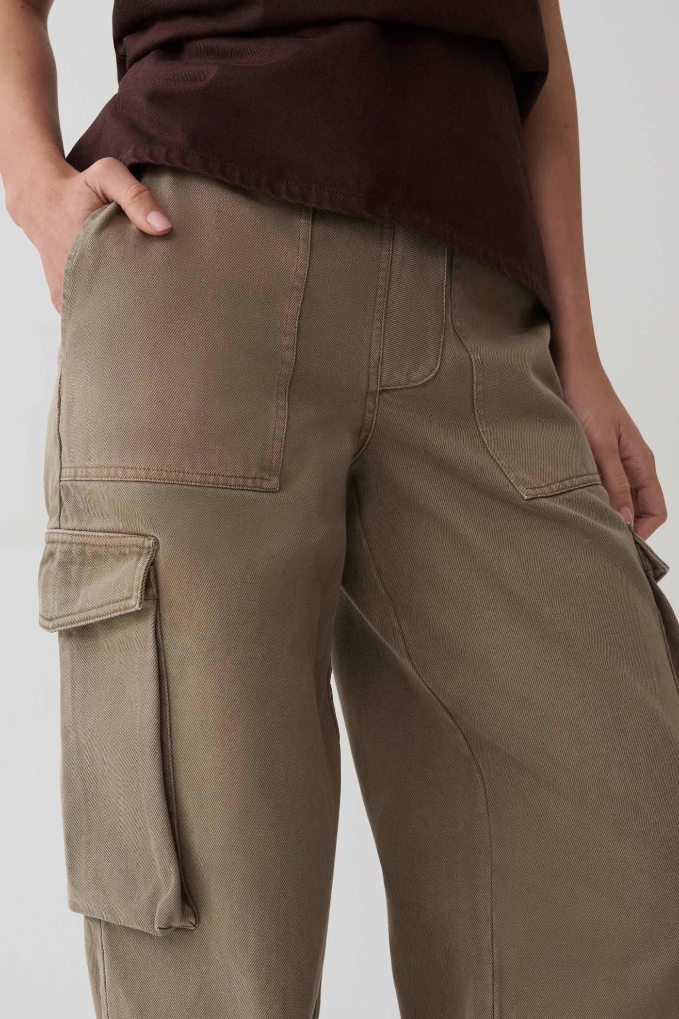Shanice Twill Denim Cargo Pants - Washed Olive view 3
