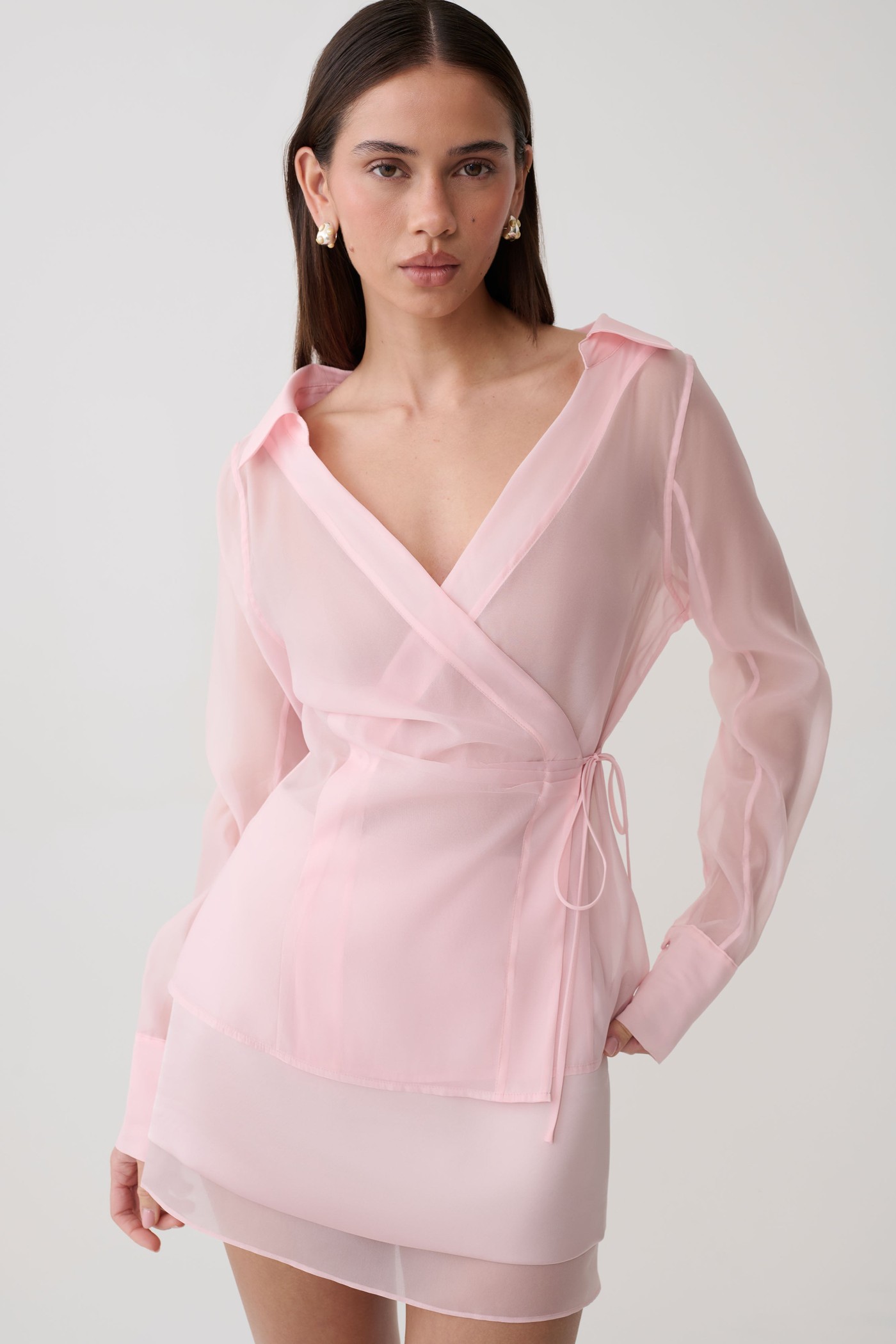 Frankie Organza Cross Over Shirt - Pale Pink view 3