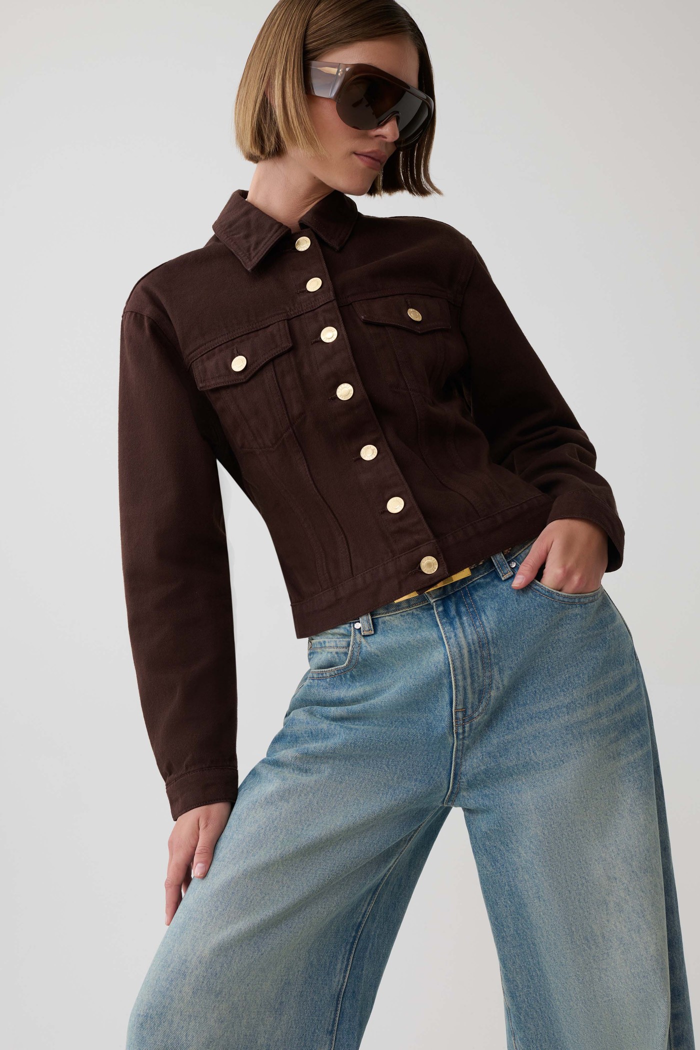 Renee Belted Denim Jacket - Chocolate