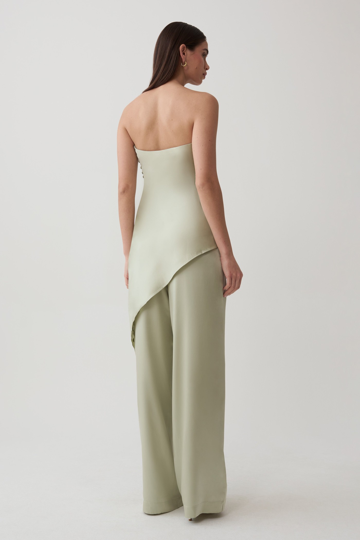 Kayla Silk Blend Straight Leg Pants - Sage view 3